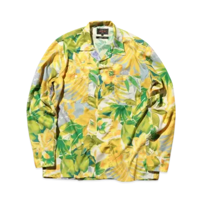 BEAMS MIL Open Collar Tropical Pattern Print "Yellow"