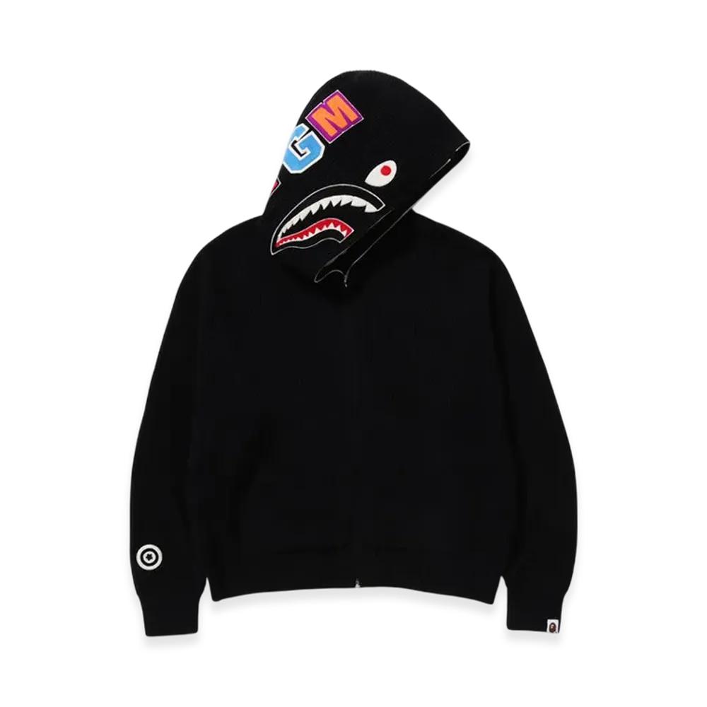 A BATHING APE Shark Full Zip Knit Hoodie "Black"