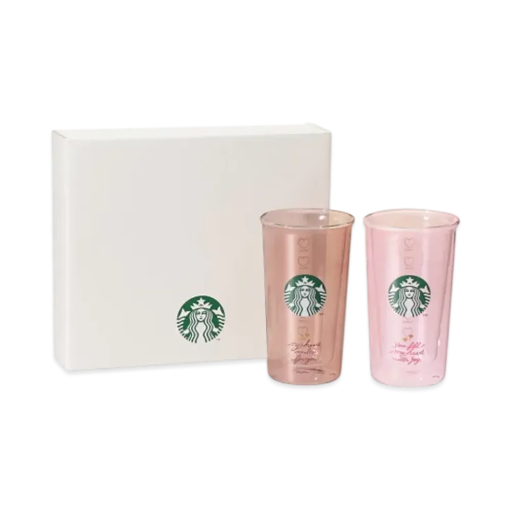 STARBUCKS Double Wall Heat-Resistant Glass 355ml Pair Set in Gift Box "Pink"