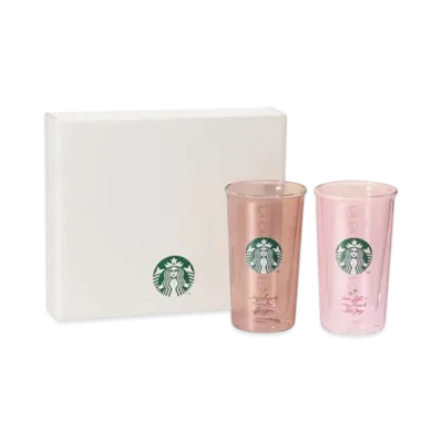 STARBUCKS Double Wall Heat-Resistant Glass 355ml Pair Set in Gift Box "Pink"