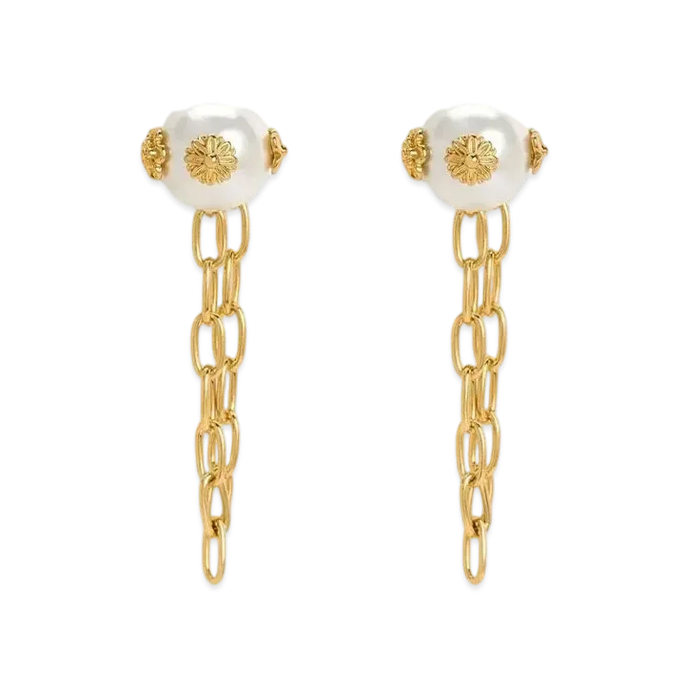 CHARLES & KEITH Flower Embellished Pearl Drop Earrings "Gold"