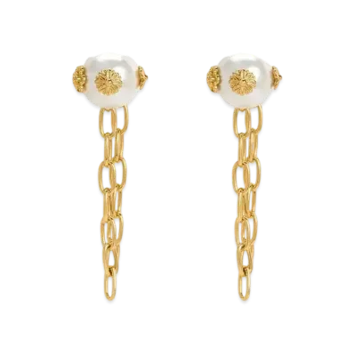 CHARLES & KEITH Flower Embellished Pearl Drop Earrings "Gold"