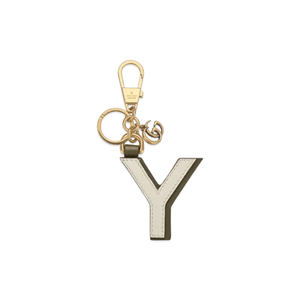 GUCCI Letter Y Keychain Leather "White/Green"