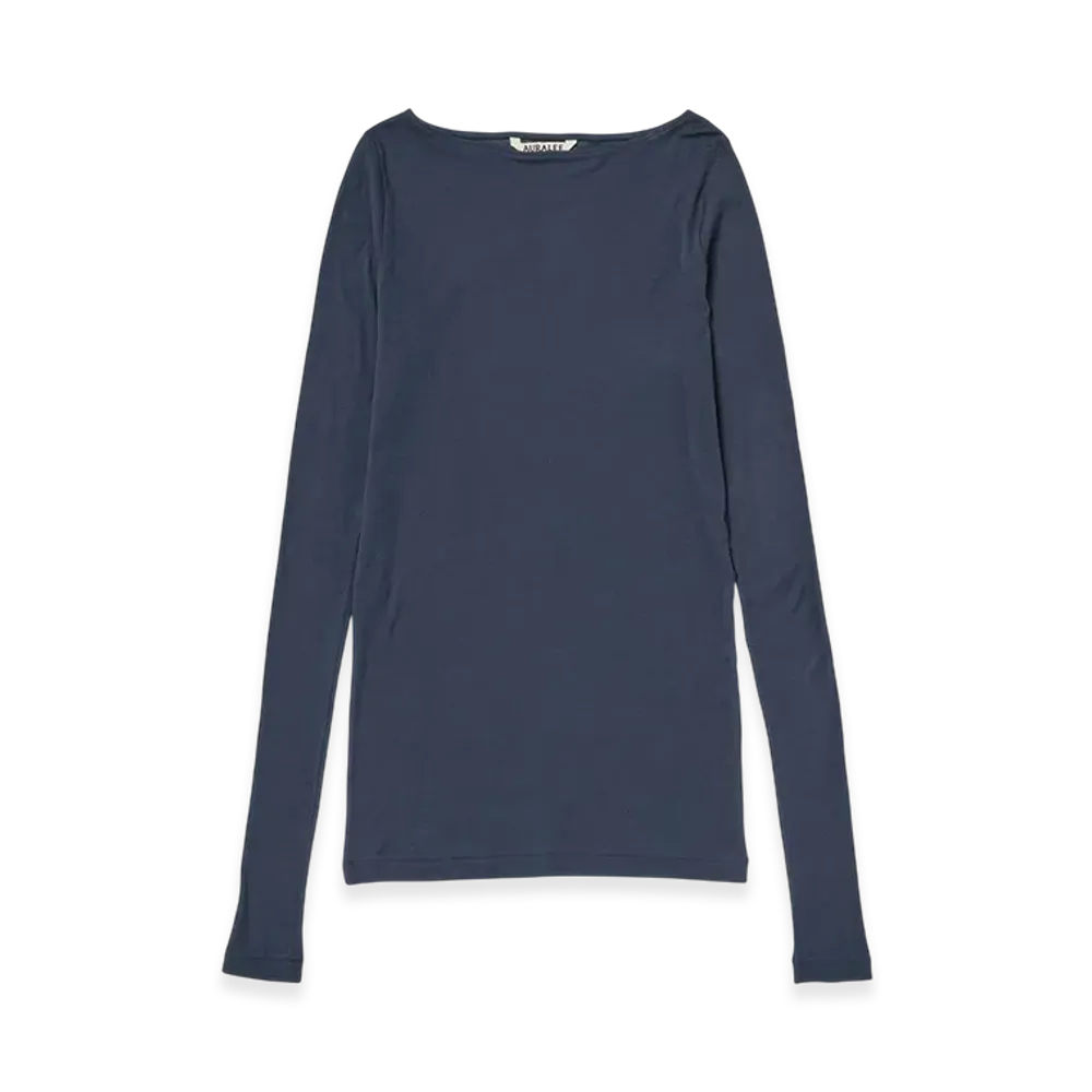 AURALEE Super High Gauge Sheer Rib Boat Neck L/S Tee "Navy"