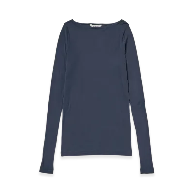 AURALEE Super High Gauge Sheer Rib Boat Neck L/S Tee "Navy"