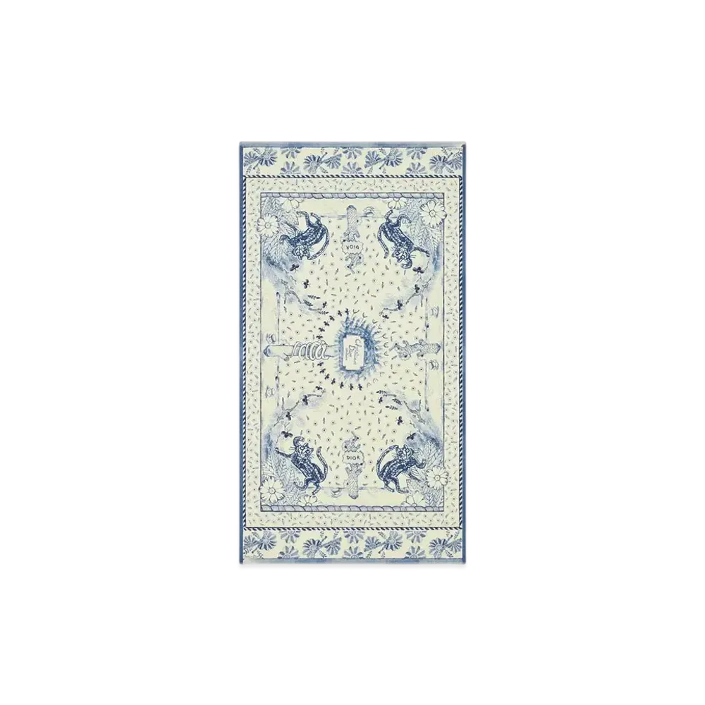 Dior and Hylton Nel Stole Virgin Wool and Silk "Ecru/Blue"