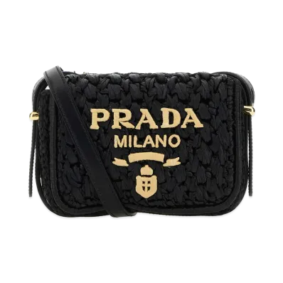 PRADA Women's Raffia Crossbody Bag "Black"