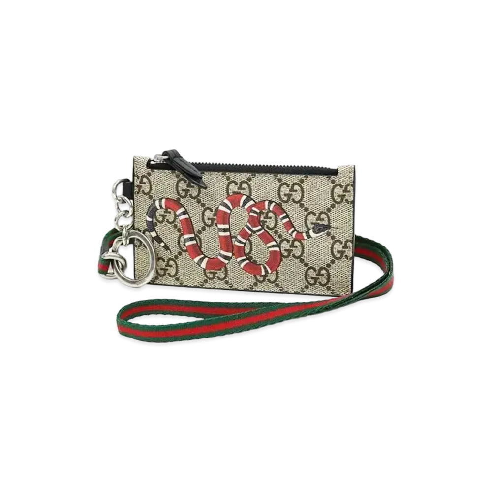 GUCCI Kingsnake Print GG Supreme Card Holder "Beige/Ebony"