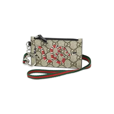 GUCCI Kingsnake Print GG Supreme Card Holder "Beige/Ebony"