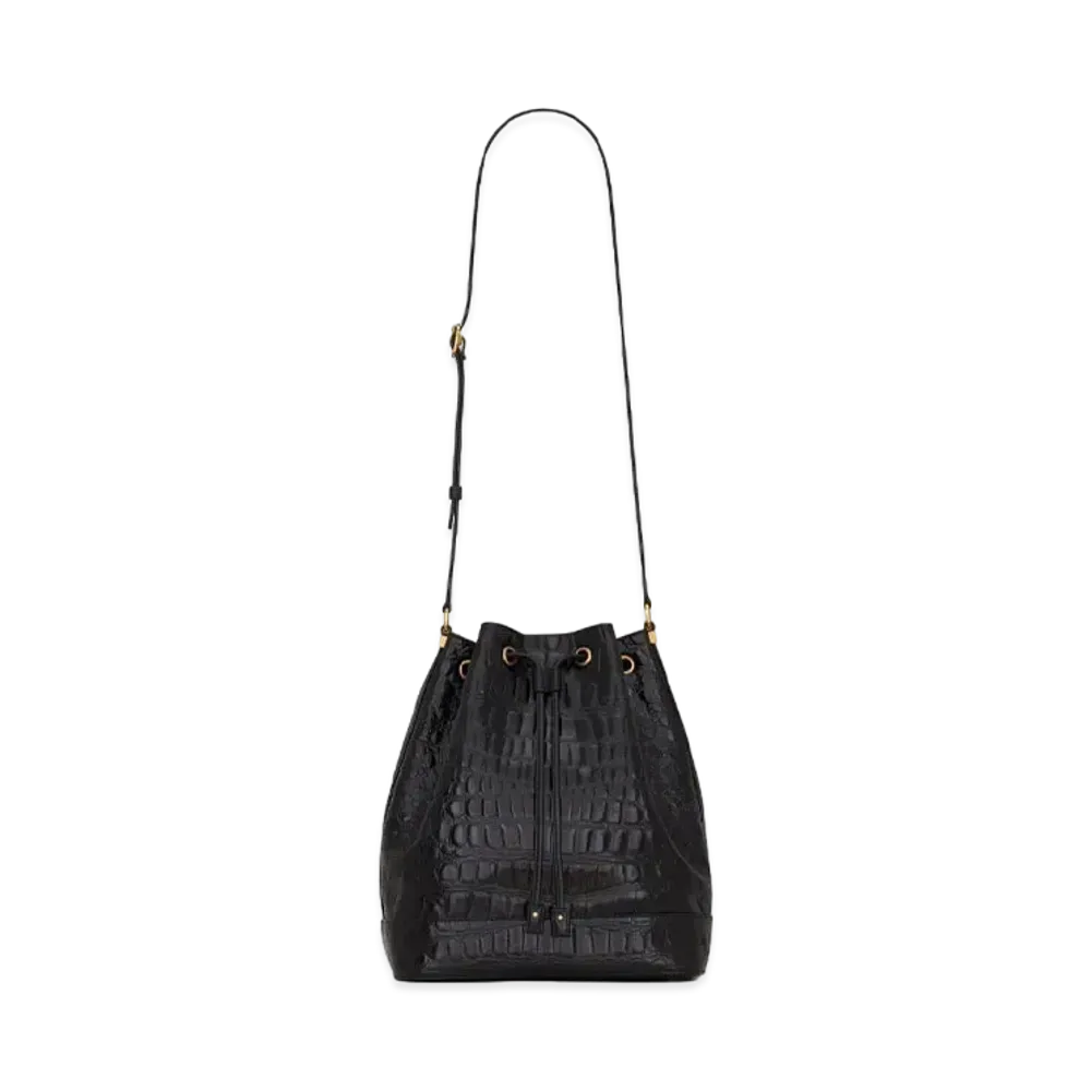 SAINT LAURENT Bucket Bag In Crocodile-Embossed Lacquered Leather "Black"
