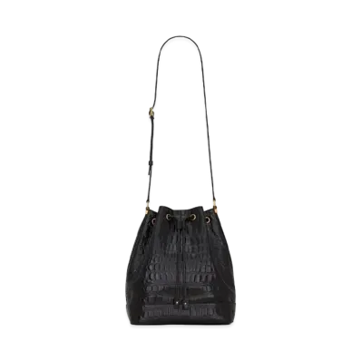 SAINT LAURENT Bucket Bag In Crocodile-Embossed Lacquered Leather "Black"