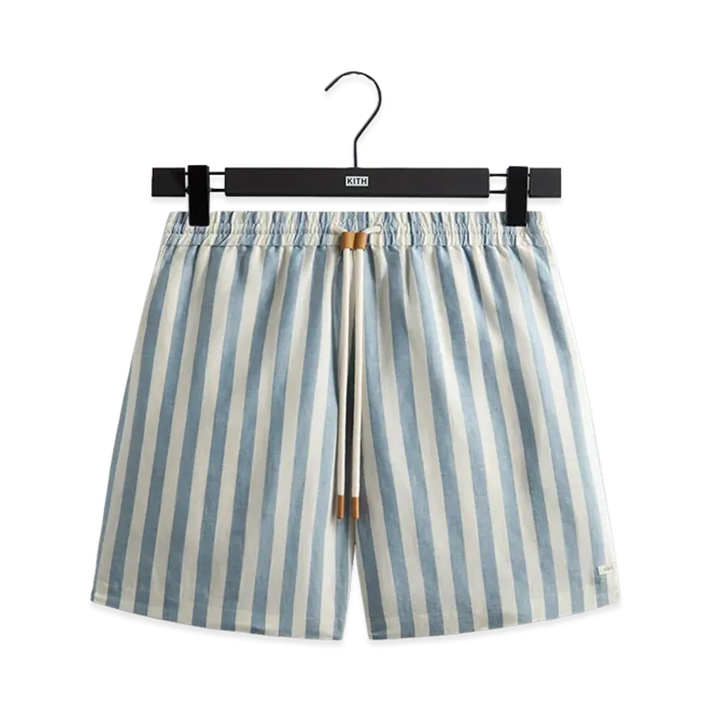 Kith Spun Silk Linen Stripe Kellen Short "Light Indigo"