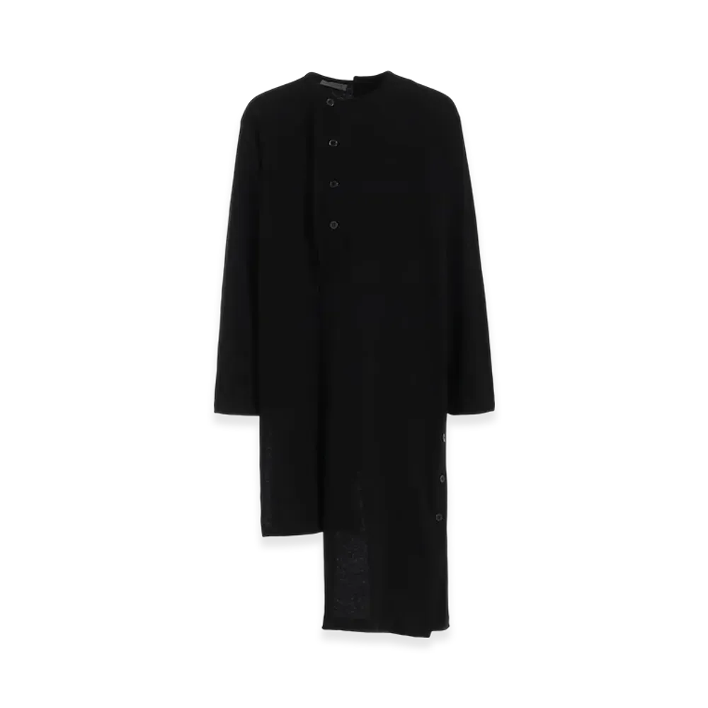 Yohji Yamamoto POUR HOMME 10/-BD Gauze Single Jersey Unbalanced Henry Neck Ls T "Black"