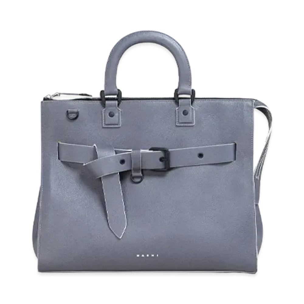 Marni Treasure Bag In Grained Calf Leather "Smoke"