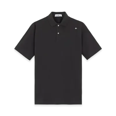 Stone Island 203G4 50/2 Organic Cotton Pique Stone Island Stellina Short-Sleeve Polo Shirt with Snaps - 24FW "Lead Grey"