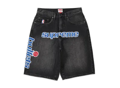 Supreme x Mitchell & Ness Washington Bullets Baggy Denim Short "Washed Black"
