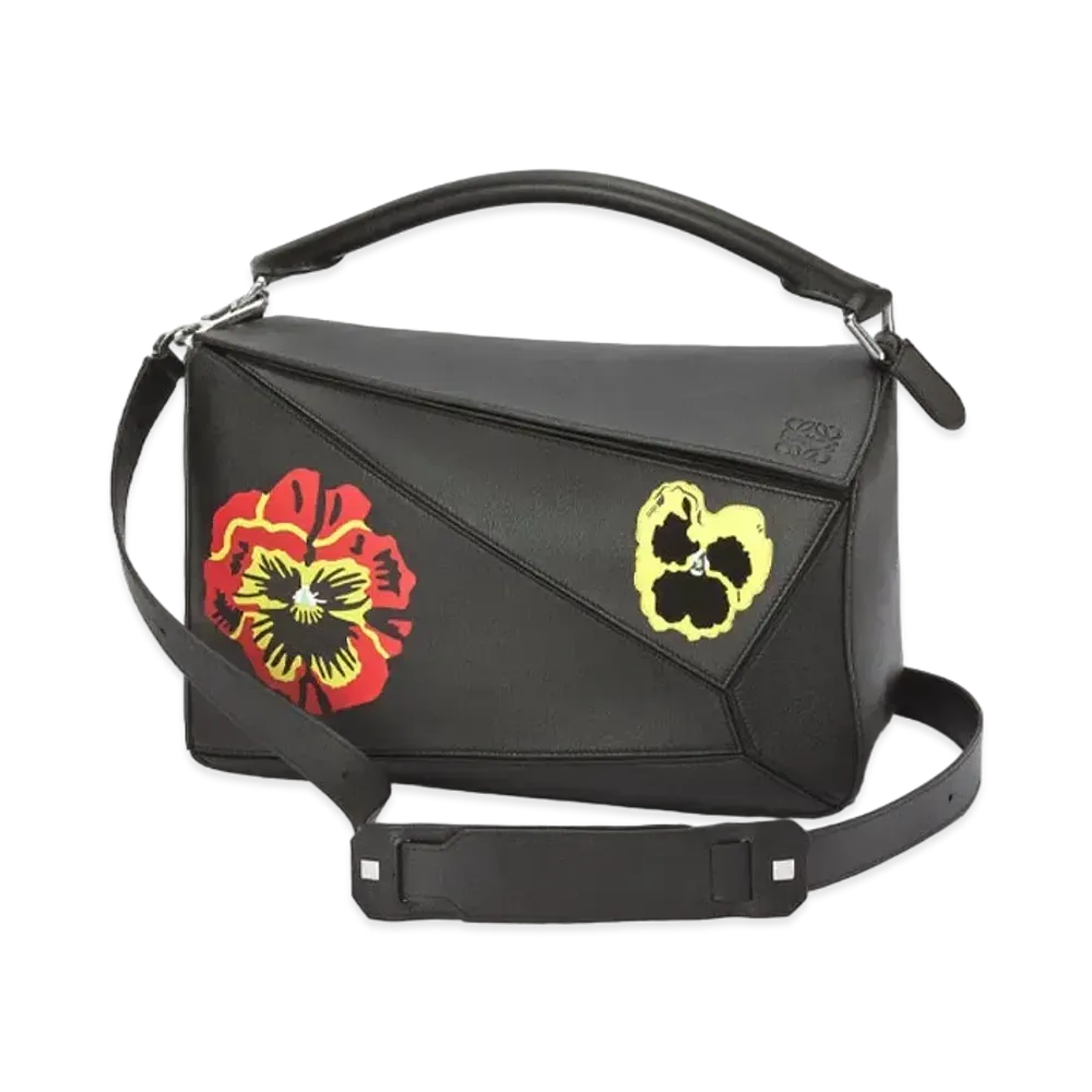 LOEWE Pansies Large Puzzle In Classic Calfskin "Black / Palladium"