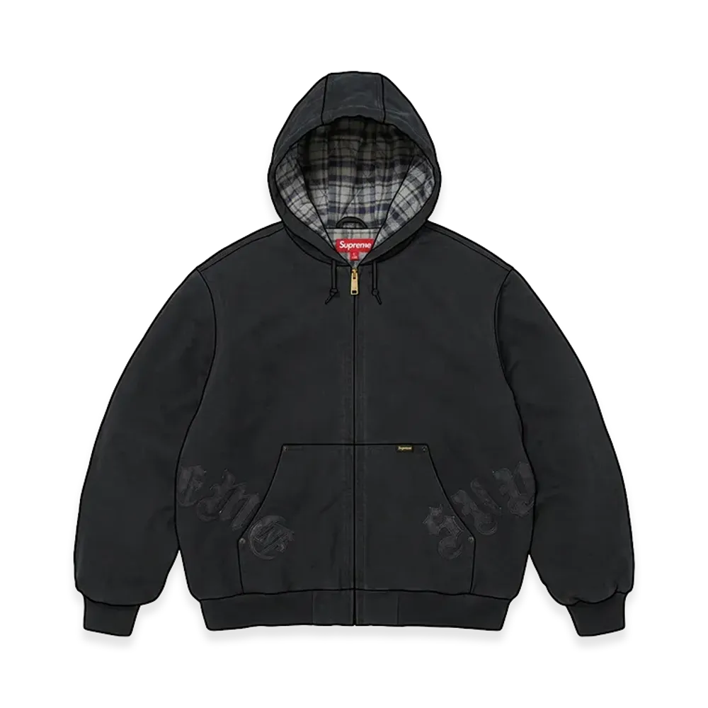 Supreme Leather Applique Hooded Work Jacket "Black"