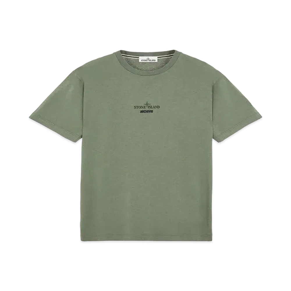 Stone Island 2NS91 COTTON JERSEY,'ARCHIVIO' PRINT_SLIM FIT "Sage Green"