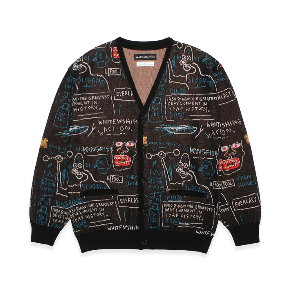 WACKO MARIA x Jean Michel Basquiat Jacquard Knit Cardigan "Black"