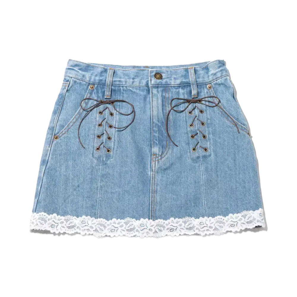atmos pink x Angel Blue Denim Skirt With Nakamura-Kun Patch "Blue"
