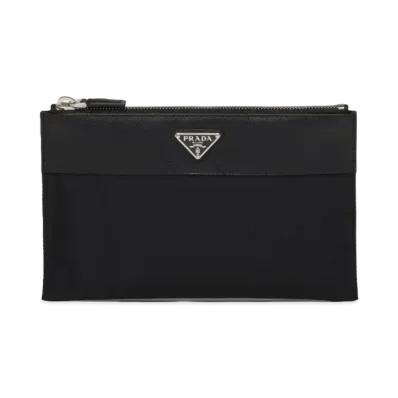 PRADA Re Nylon and Saffiano Leather Pouch Wallet "Black"