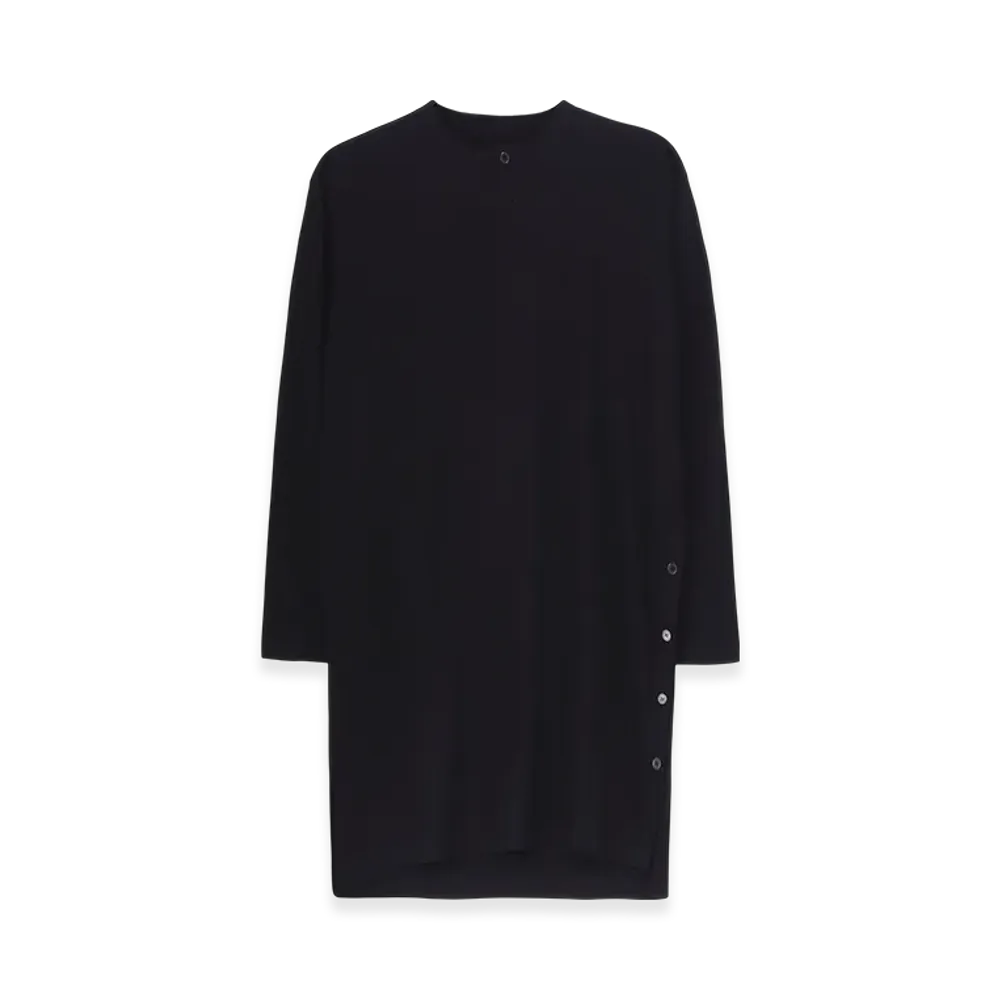 Yohji Yamamoto POUR HOMME Combed Single Jersey Single Button Henry Neck LS T "Black"