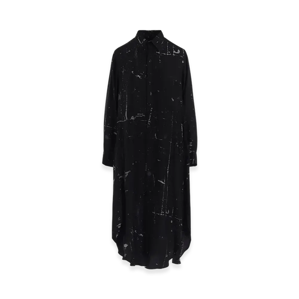 Y's Angel-Print Dungaree Twill Shirt Dress "Black"
