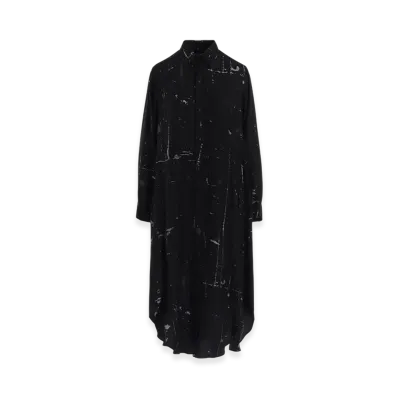 Y's Angel-Print Dungaree Twill Shirt Dress "Black"