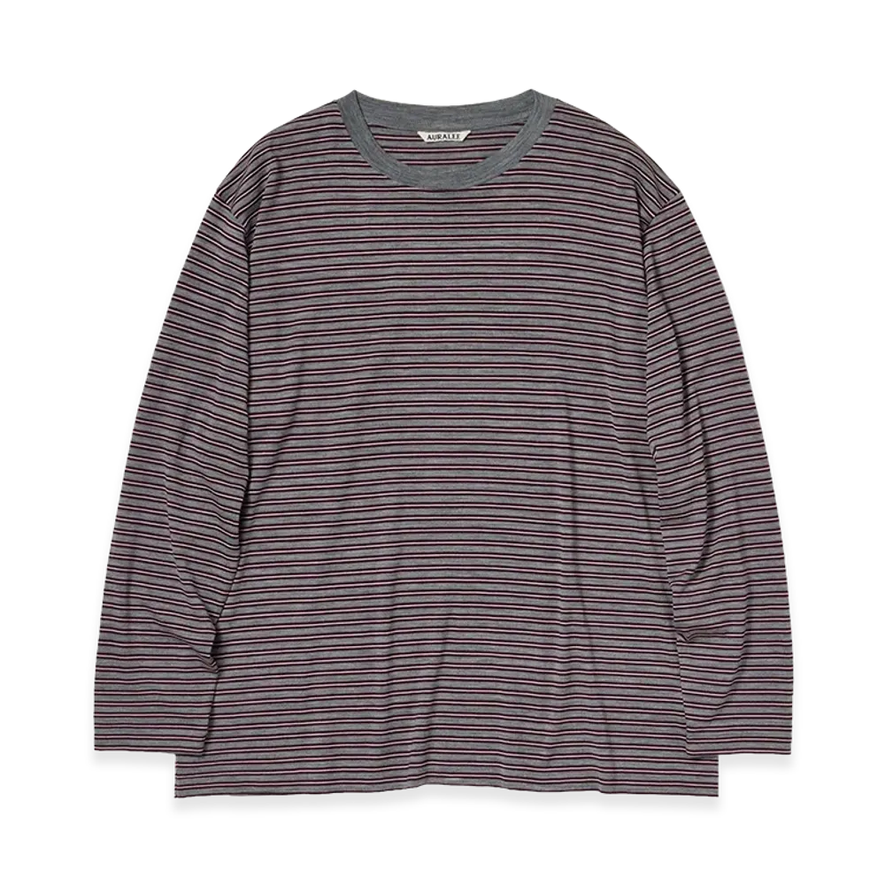 AURALEE Soft Smooth Wool Stripe Jersey L/S Tee "Gray Stripe"