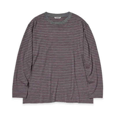 AURALEE Soft Smooth Wool Stripe Jersey L/S Tee "Gray Stripe"
