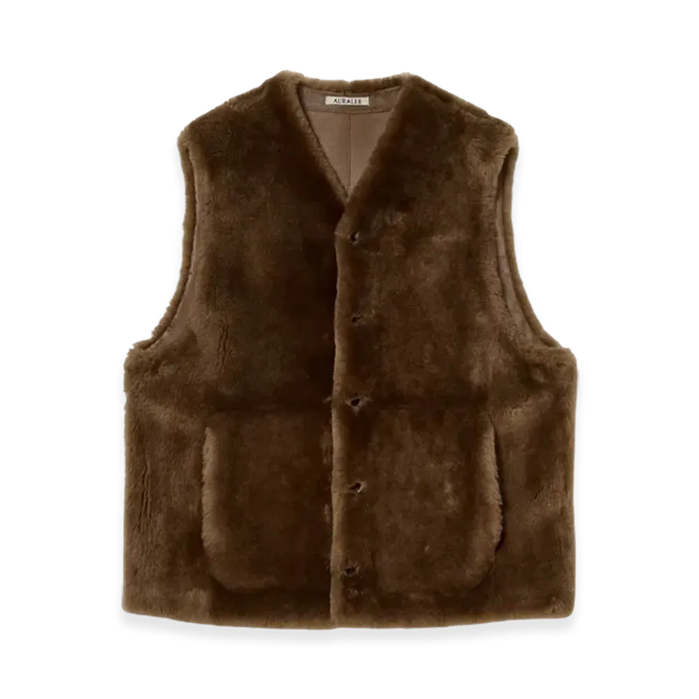 AURALEE Straight Merino Mouton Fur Vest "Brown"