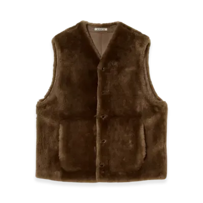 AURALEE Straight Merino Mouton Fur Vest "Brown"