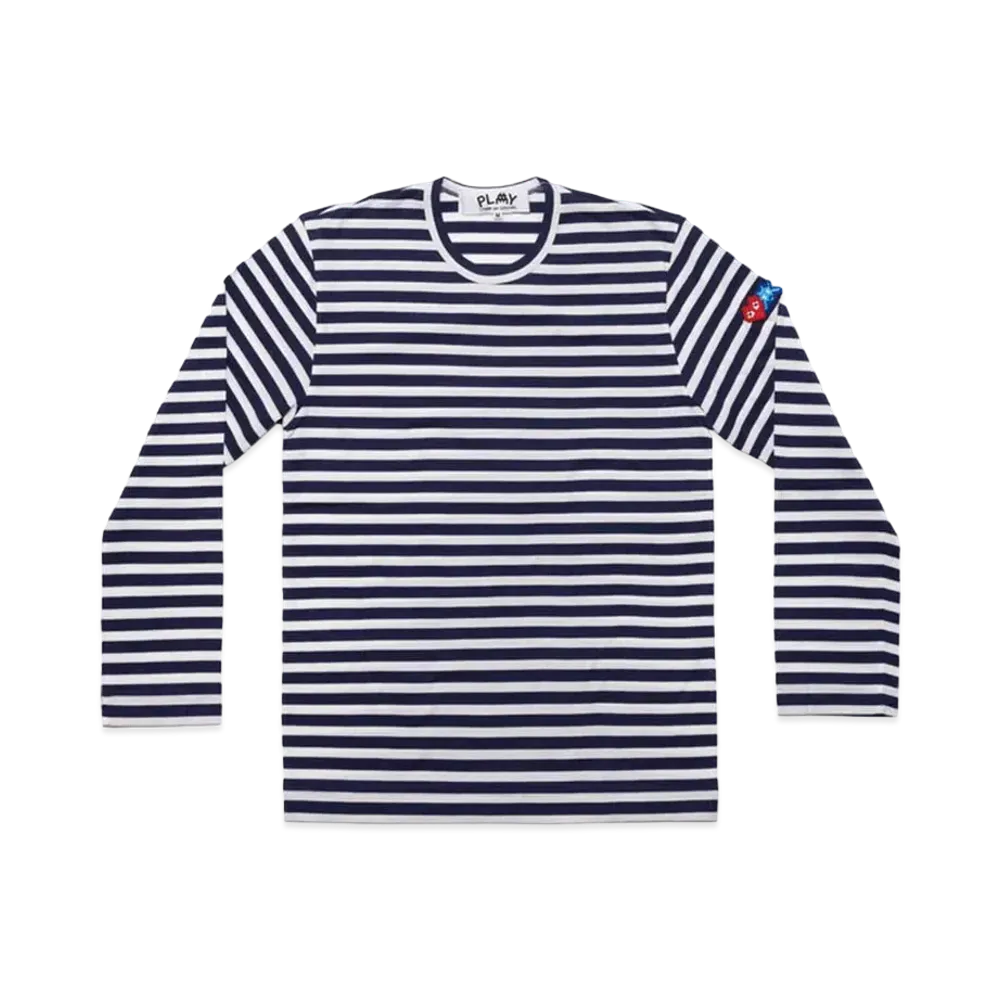 PLAY COMME des GARCONS Invader Striped L/S T-Shirt Mens "Navy/White"