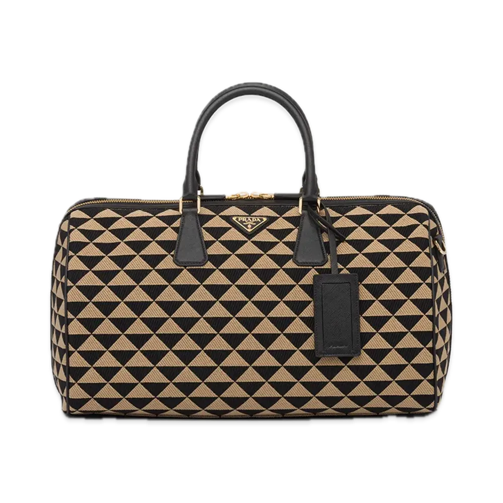 PRADA Symbole Embroidered Fabric Travel Bag "Black/Beige"