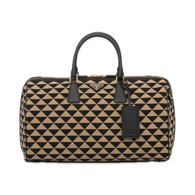 PRADA Symbole Embroidered Fabric Travel Bag "Black/Beige"