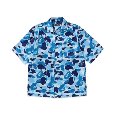 A BATHING APE Abc Camo Open Collar Shirt "Blue"