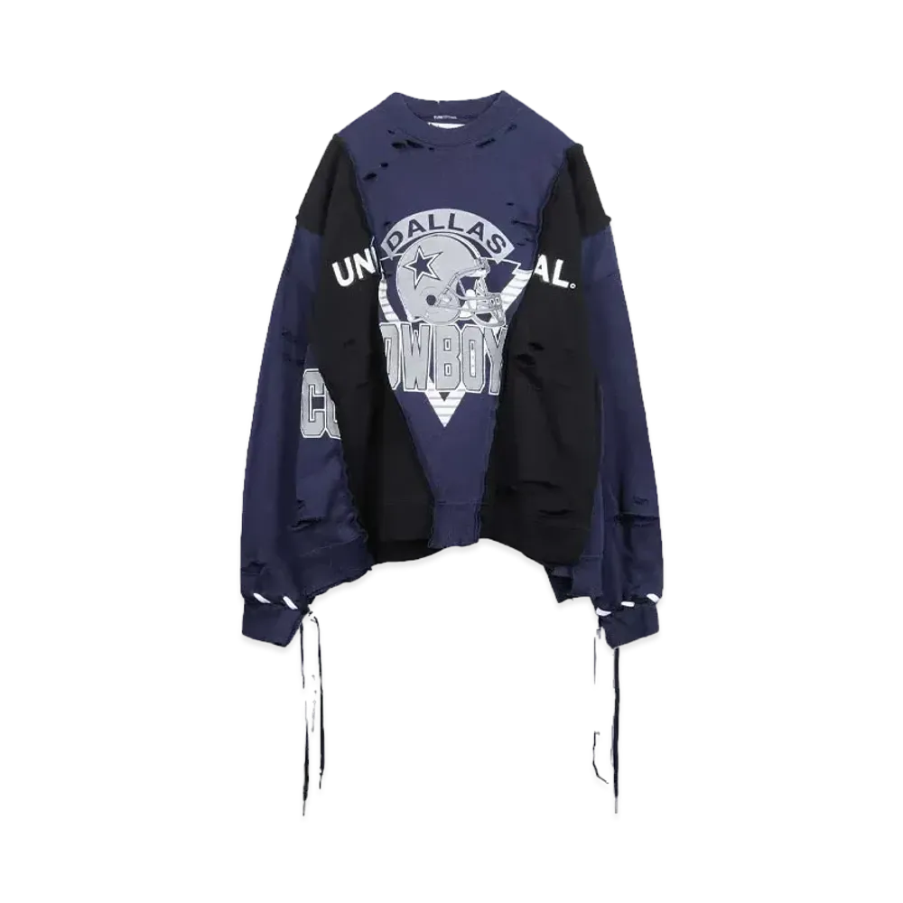 DISCOVERED HYPE DROP EXCLUSIVE WIDE DAMAGE COLLEGE SWEAT "BLACK EX04"