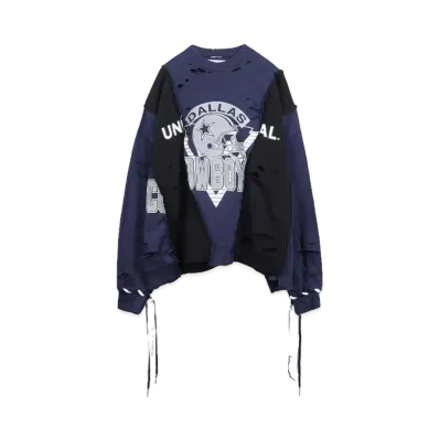 DISCOVERED HYPE DROP EXCLUSIVE WIDE DAMAGE COLLEGE SWEAT "BLACK EX04"