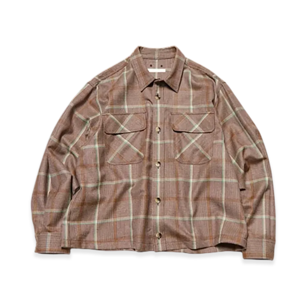SOPHNET. Saxony Wool Check Logo Patch Shirt "Brown Check"