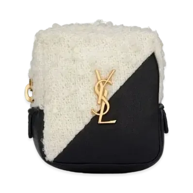 SAINT LAURENT Jamie Cube Charm In Boucle Tweed And Leather "White"