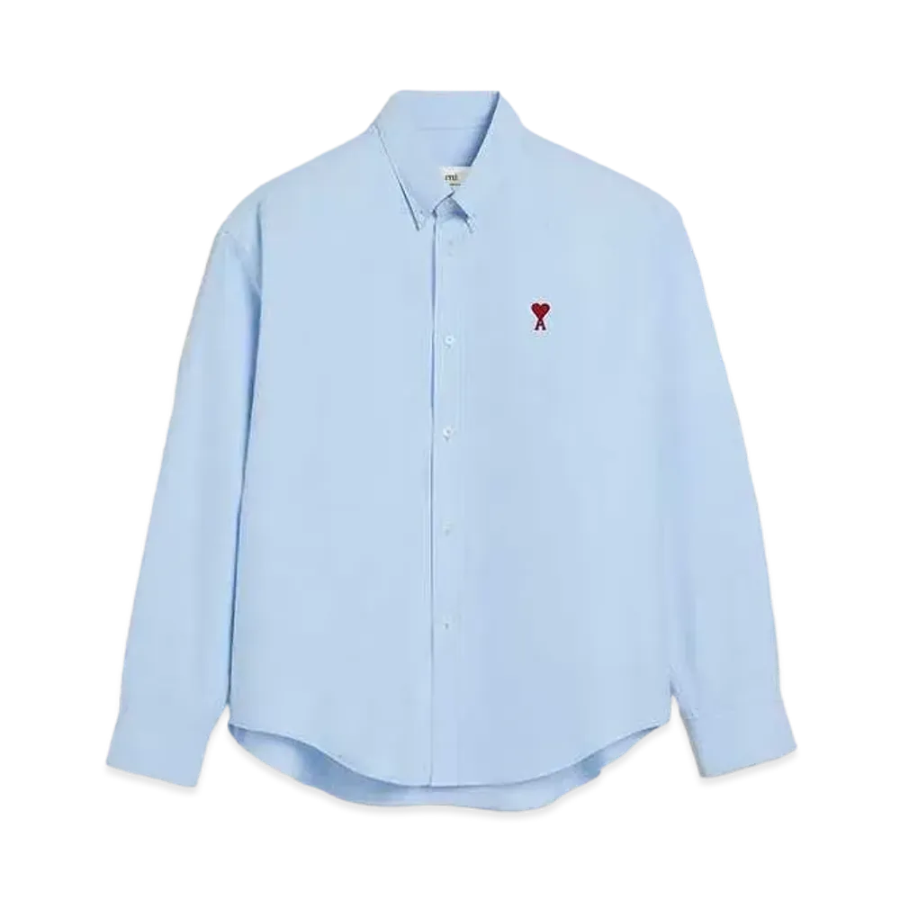 AMI PARIS Cotton Oxford Button Down AMI DE COEUR Boxy Fit Shirt "Sky Blue"