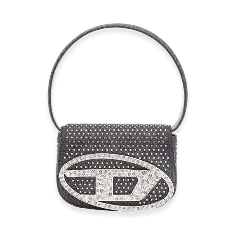 Diesel 1Dr 1Dr-Iconic Shoulder Bag In Denim And Crystals "Black"