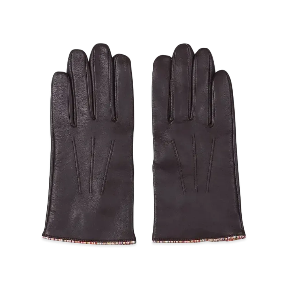 Paul Smith Signature Stripe Piping Leather Gloves "DarkBworn"