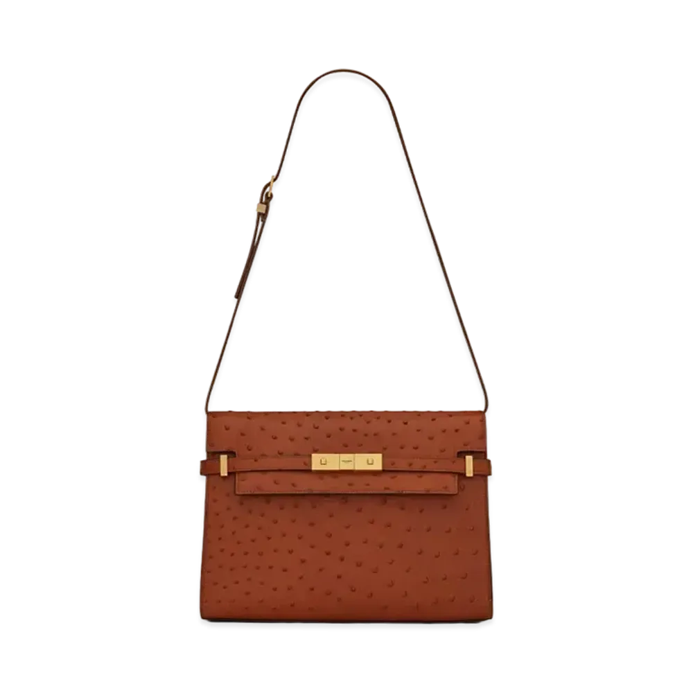 Saint Laurent Manhattan Shoulder Bag In Ostrich "Brick"