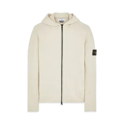 Stone Island Lambswool Hooded Cardigan Knit "Light Beige"