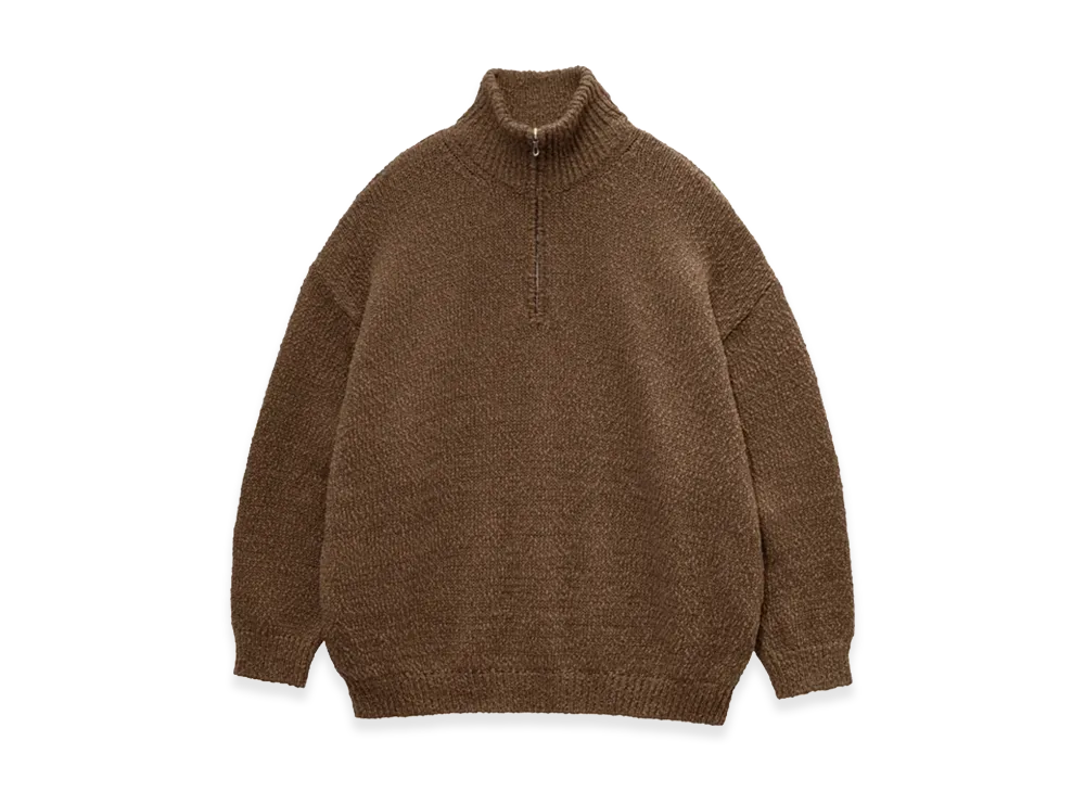 Graphpaper Cotton Wool Slub Oversized Half Zip Knit "Brown"