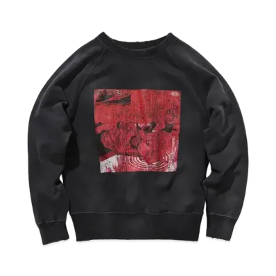 BEAMS x JUN INAGAWA x MOORE Damege Flocky Print Crewneck Sweat "Black"