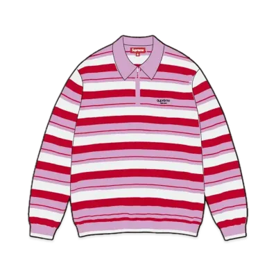 Supreme Stripe Zip L/S Polo "Pink"