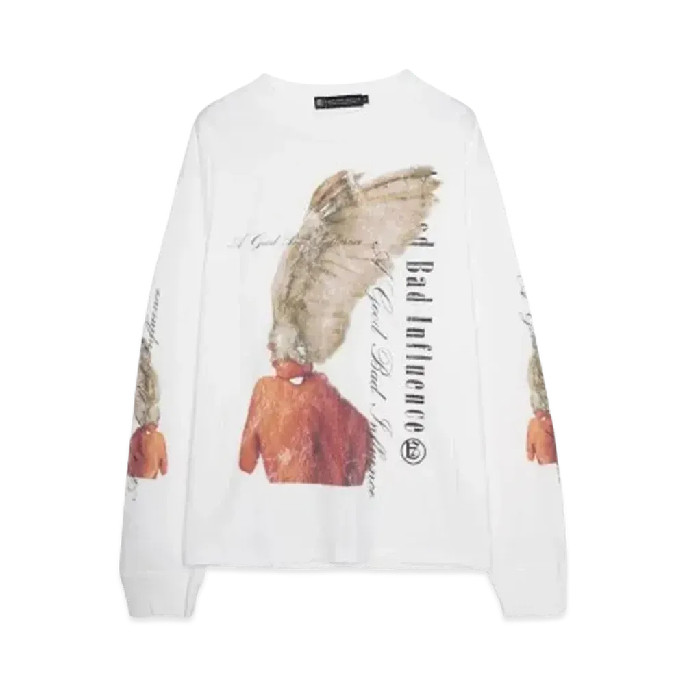 A GOOD BAD INFLUENCE WING WOMAN LONG SLEEVE T-SHIRT "WHITE"